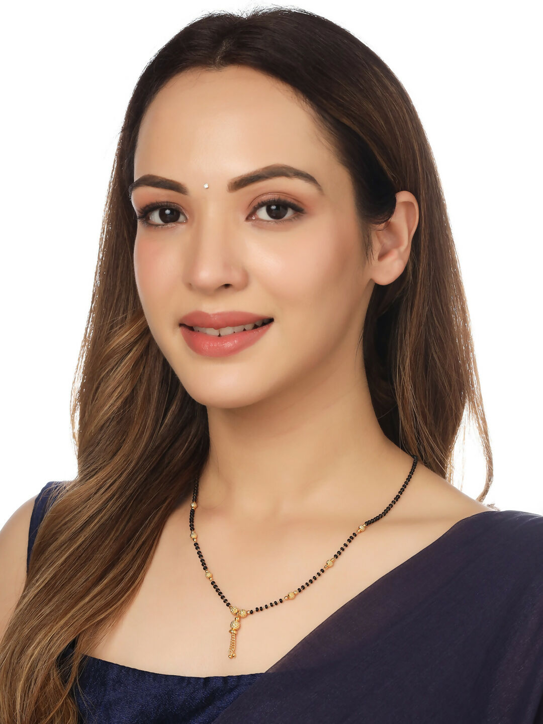 NVR Women's Set of 5 Gold-Polished Black Beaded Mangalsutra - Distacart
