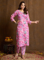 Thumbnail for Prazu Fashion Light Pink Printed Cotton Blend Kurta Pant Set - Distacart