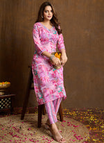 Thumbnail for Prazu Fashion Light Pink Printed Cotton Blend Kurta Pant Set - Distacart