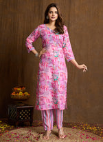 Thumbnail for Prazu Fashion Light Pink Printed Cotton Blend Kurta Pant Set - Distacart