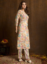 Thumbnail for Prazu Fashion Cream Printed Cotton Blend Kurta Pant Set - Distacart