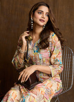 Thumbnail for Prazu Fashion Cream Printed Cotton Blend Kurta Pant Set - Distacart
