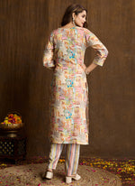 Thumbnail for Prazu Fashion Cream Printed Cotton Blend Kurta Pant Set - Distacart
