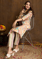 Thumbnail for Prazu Fashion Cream Printed Cotton Blend Kurta Pant Set - Distacart