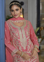 Thumbnail for Aarshi Fashions Light Pink Heavy Chinon Silk Full Stitched Palazzo Suit