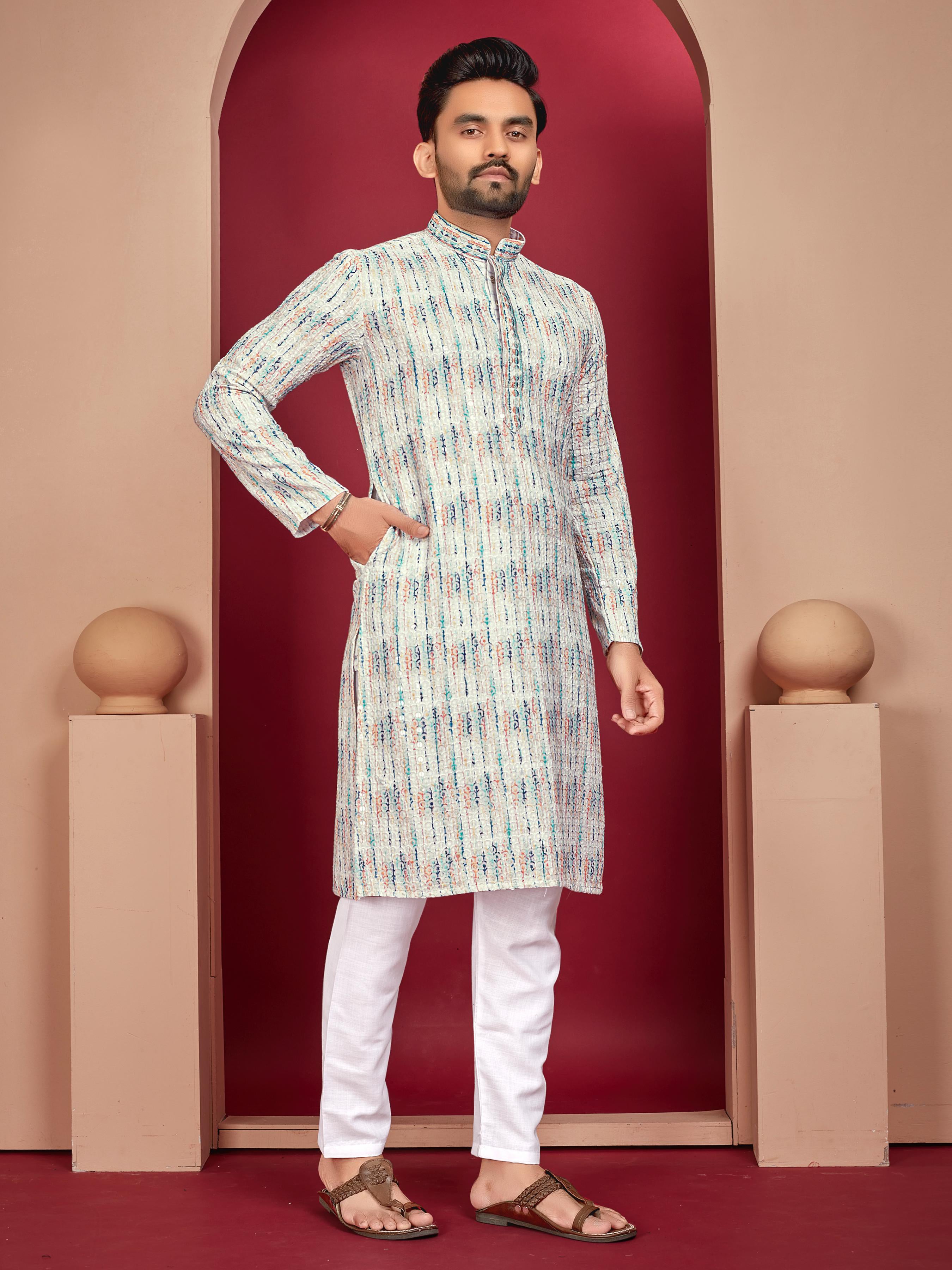 Prazu Fashion Off White Rayon Lucknowi Work Kurta