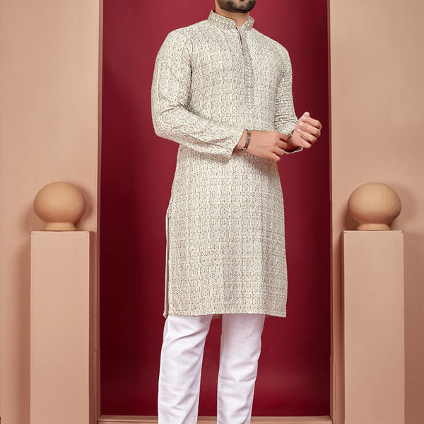 Prazu Fashion Off White Rayon Lucknowi Work Kurta