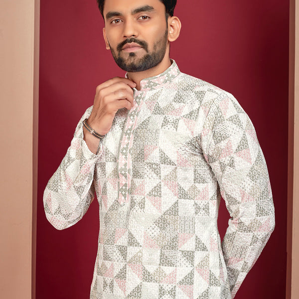 Prazu Fashion Off White Rayon Lucknowi Work Kurta