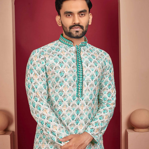 Prazu Fashion Off White Rayon Lucknowi Work Kurta