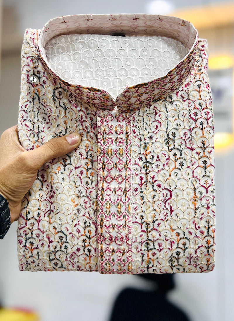 Prazu Fashion Off White Rayon Lucknowi Work Kurta