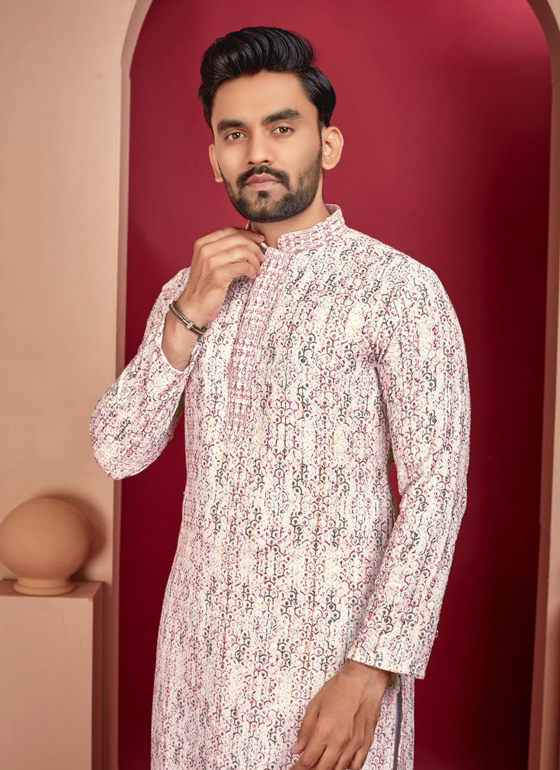 Prazu Fashion Off White Rayon Lucknowi Work Kurta