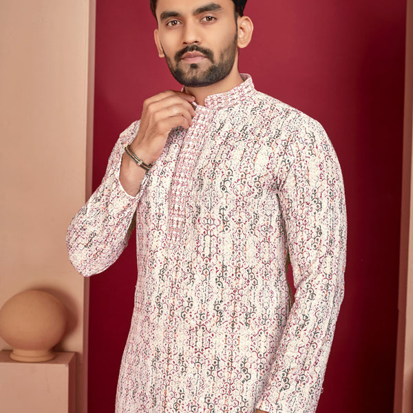 Prazu Fashion Off White Rayon Lucknowi Work Kurta