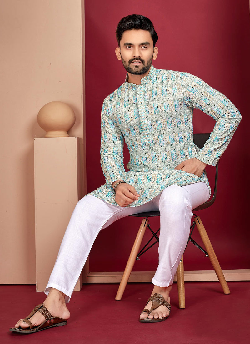 Prazu Fashion Off White Rayon Lucknowi Work Kurta