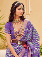 Thumbnail for NOZ2TOZ Women's Tussar Silk Lavender Printed Designer Saree With Blouse Piece - Distacart