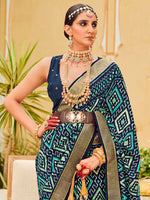 Thumbnail for NOZ2TOZ Women's Tussar Silk Navy Blue Printed Designer Saree With Blouse Piece - Distacart