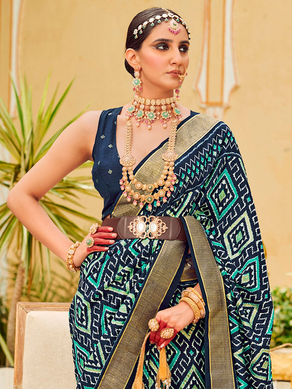 NOZ2TOZ Women's Tussar Silk Navy Blue Printed Designer Saree With Blouse Piece - Distacart
