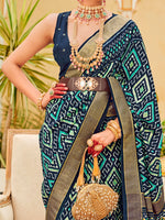 Thumbnail for NOZ2TOZ Women's Tussar Silk Navy Blue Printed Designer Saree With Blouse Piece - Distacart