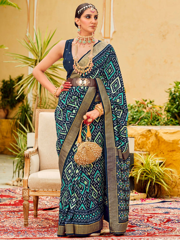 NOZ2TOZ Women's Tussar Silk Navy Blue Printed Designer Saree With Blouse Piece - Distacart