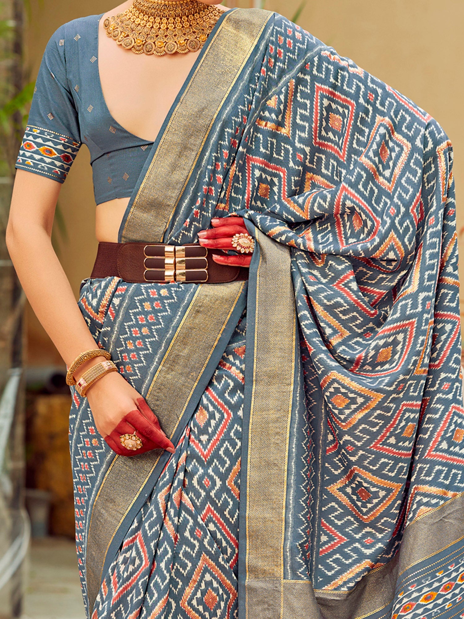 NOZ2TOZ Women's Tussar Silk Grey Printed Designer Saree With Blouse Piece - Distacart