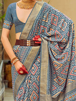 Thumbnail for NOZ2TOZ Women's Tussar Silk Grey Printed Designer Saree With Blouse Piece - Distacart
