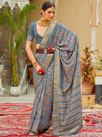 Thumbnail for NOZ2TOZ Women's Tussar Silk Grey Printed Designer Saree With Blouse Piece - Distacart