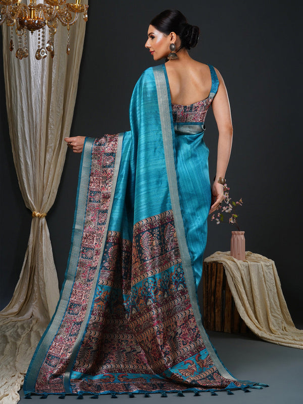 NOZ2TOZ Women's Mysore Silk Blue Printed Designer Saree With Blouse Piece - Distacart