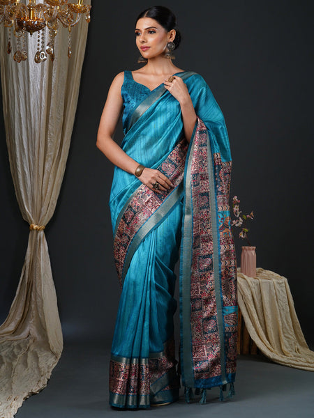 NOZ2TOZ Women's Mysore Silk Blue Printed Designer Saree With Blouse Piece - Distacart