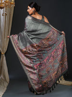 Thumbnail for NOZ2TOZ Women's Mysore Silk Charcoal Grey Printed Designer Saree With Blouse Piece - Distacart