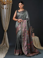 Thumbnail for NOZ2TOZ Women's Mysore Silk Charcoal Grey Printed Designer Saree With Blouse Piece - Distacart