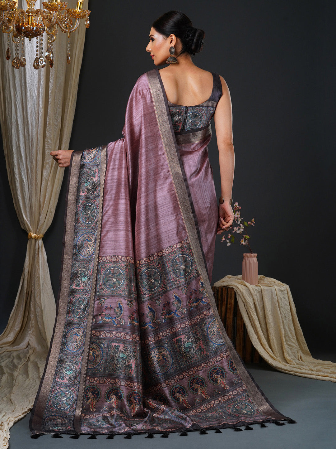 NOZ2TOZ Women's Mysore Silk Violet Printed Designer Saree With Blouse Piece - Distacart