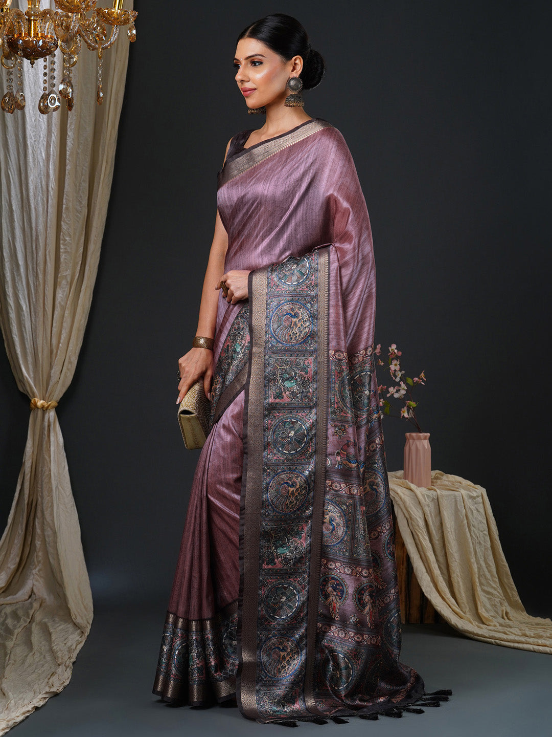 NOZ2TOZ Women's Mysore Silk Violet Printed Designer Saree With Blouse Piece - Distacart