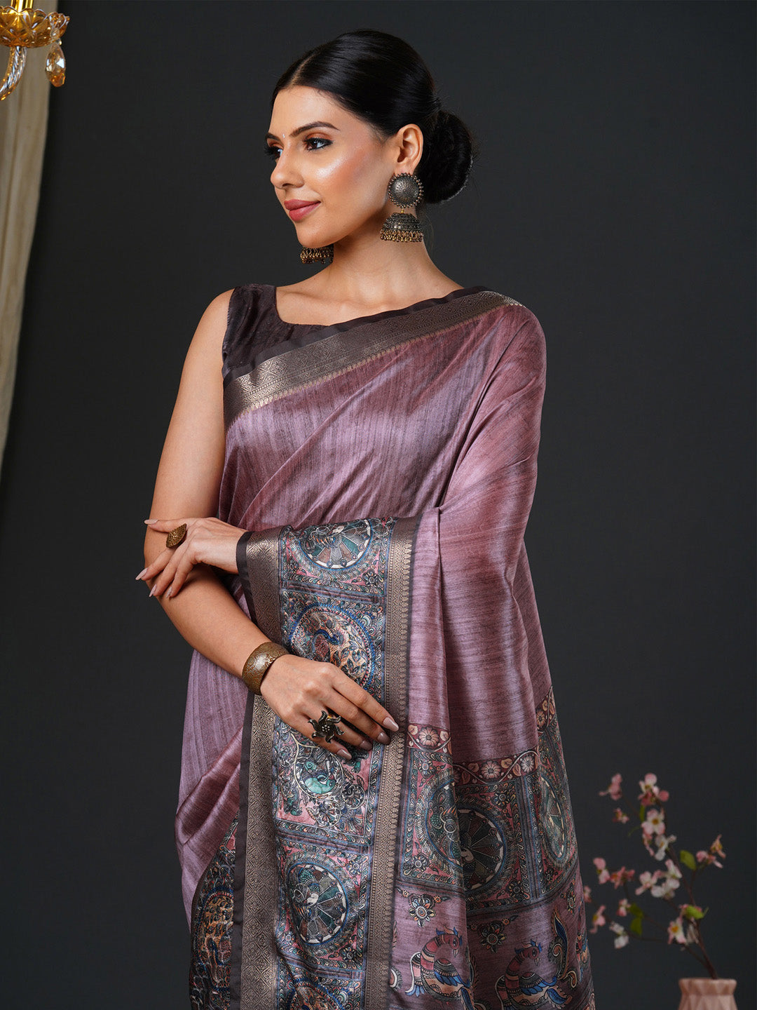 NOZ2TOZ Women's Mysore Silk Violet Printed Designer Saree With Blouse Piece - Distacart