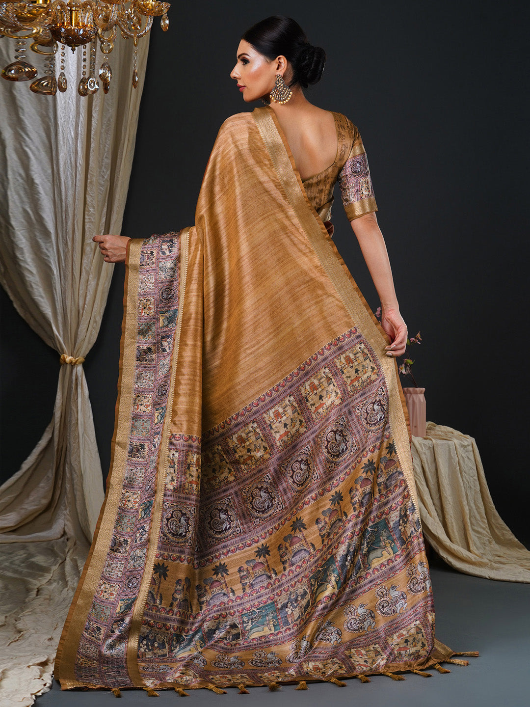 NOZ2TOZ Women's Mysore Silk Camel Brown Printed Designer Saree With Blouse Piece - Distacart