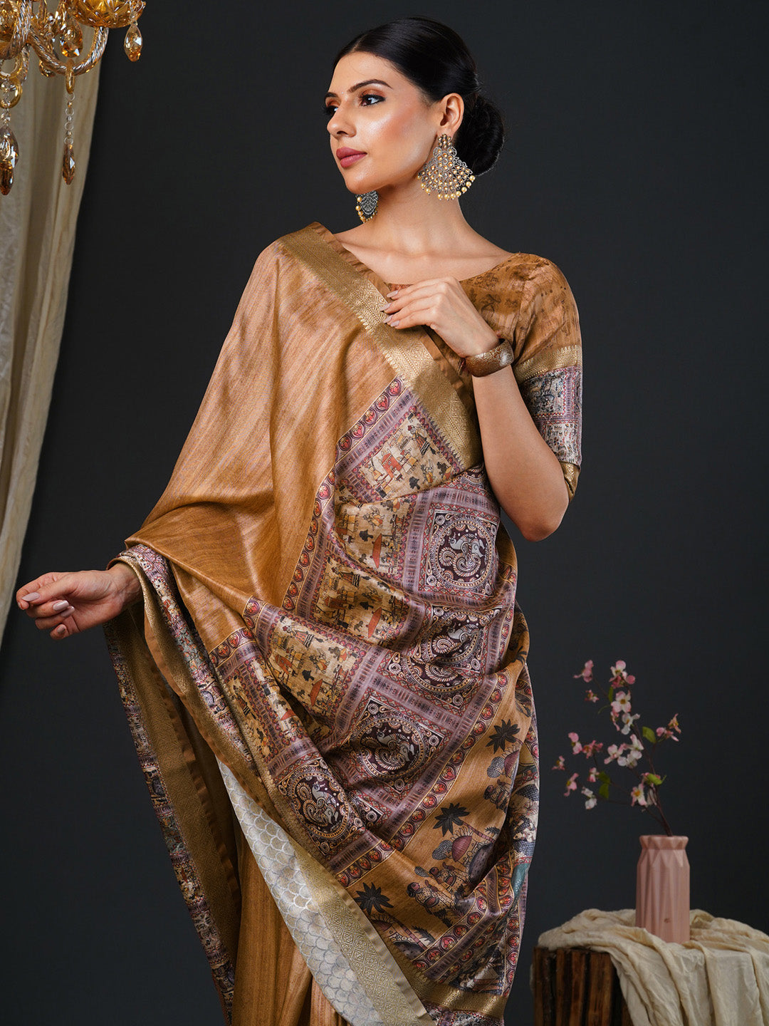 NOZ2TOZ Women's Mysore Silk Camel Brown Printed Designer Saree With Blouse Piece - Distacart