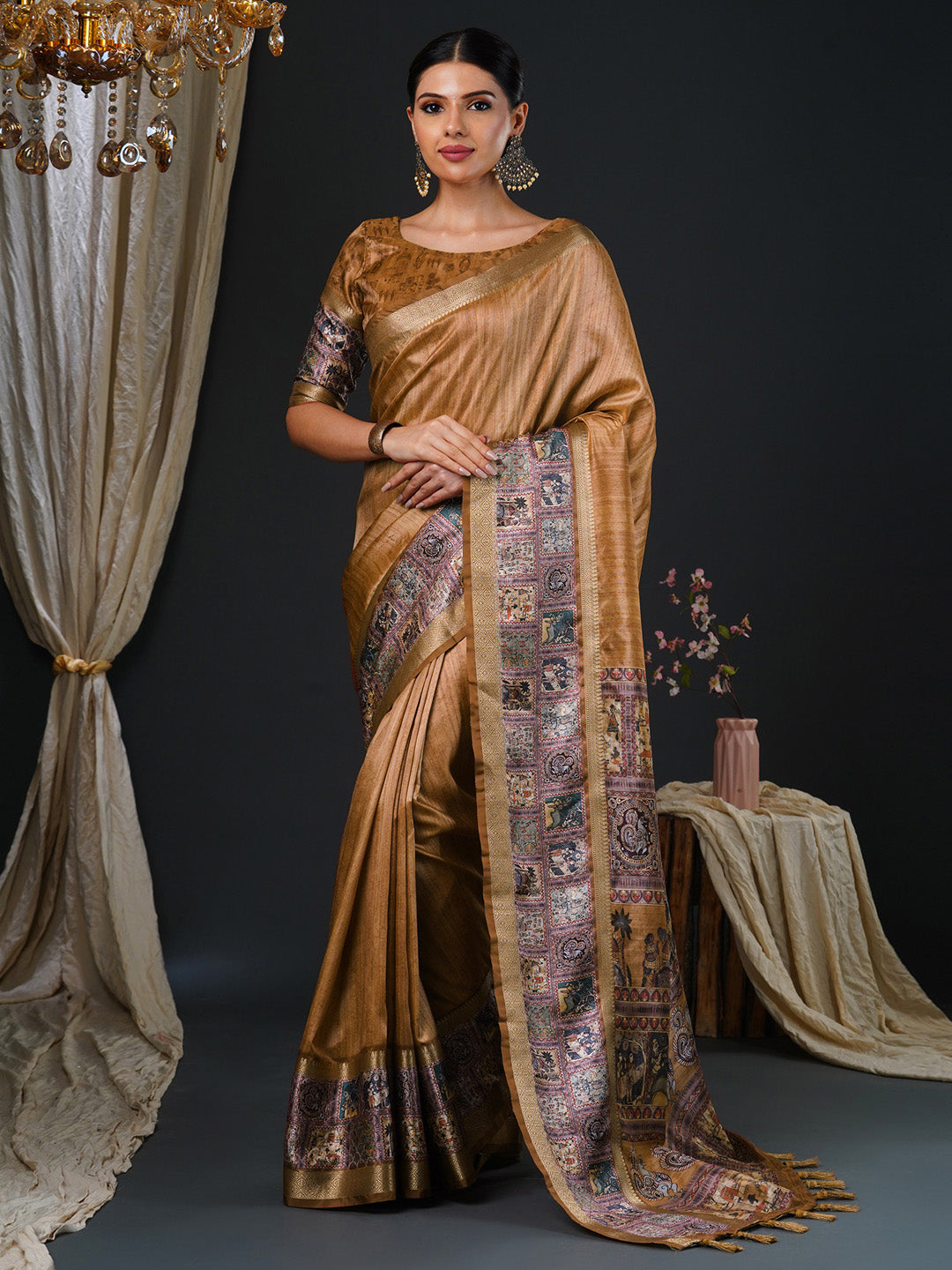 NOZ2TOZ Women's Mysore Silk Camel Brown Printed Designer Saree With Blouse Piece - Distacart