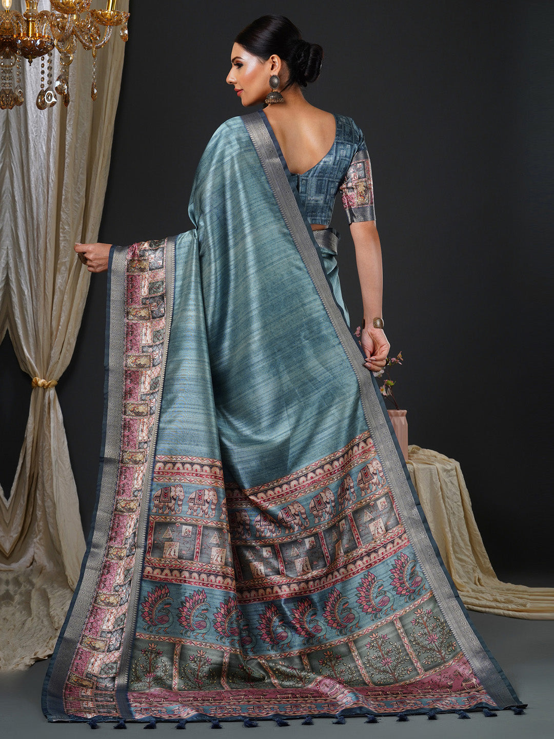 NOZ2TOZ Women's Mysore Silk Grey Printed Designer Saree With Blouse Piece - Distacart