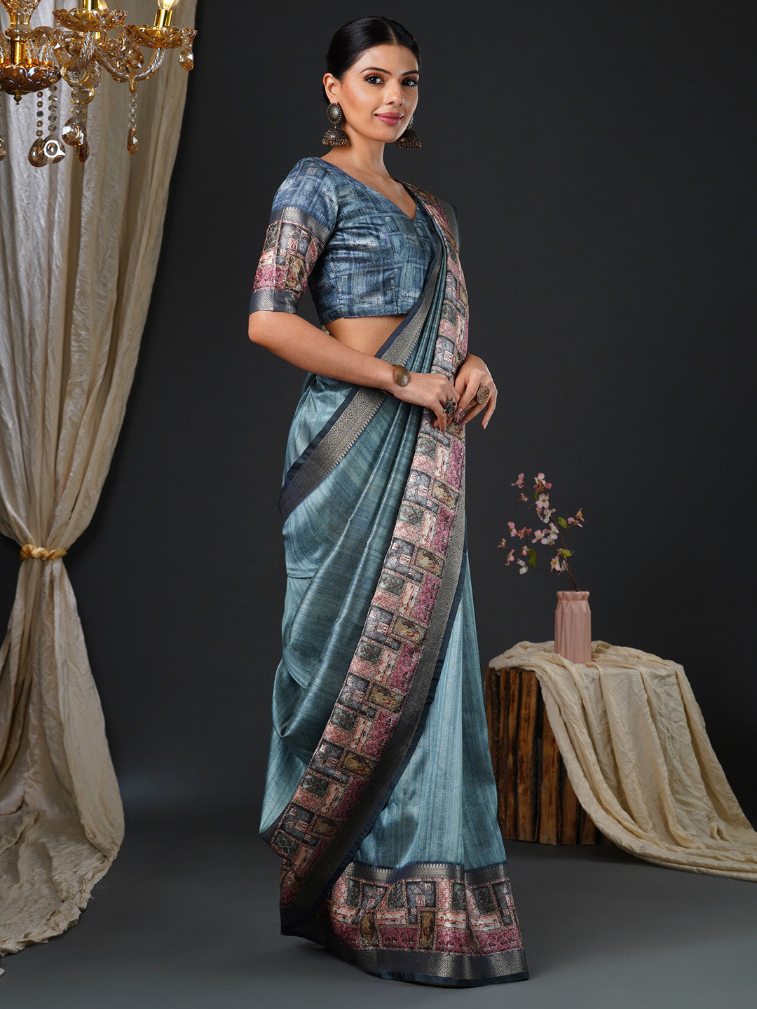 NOZ2TOZ Women's Mysore Silk Grey Printed Designer Saree With Blouse Piece - Distacart