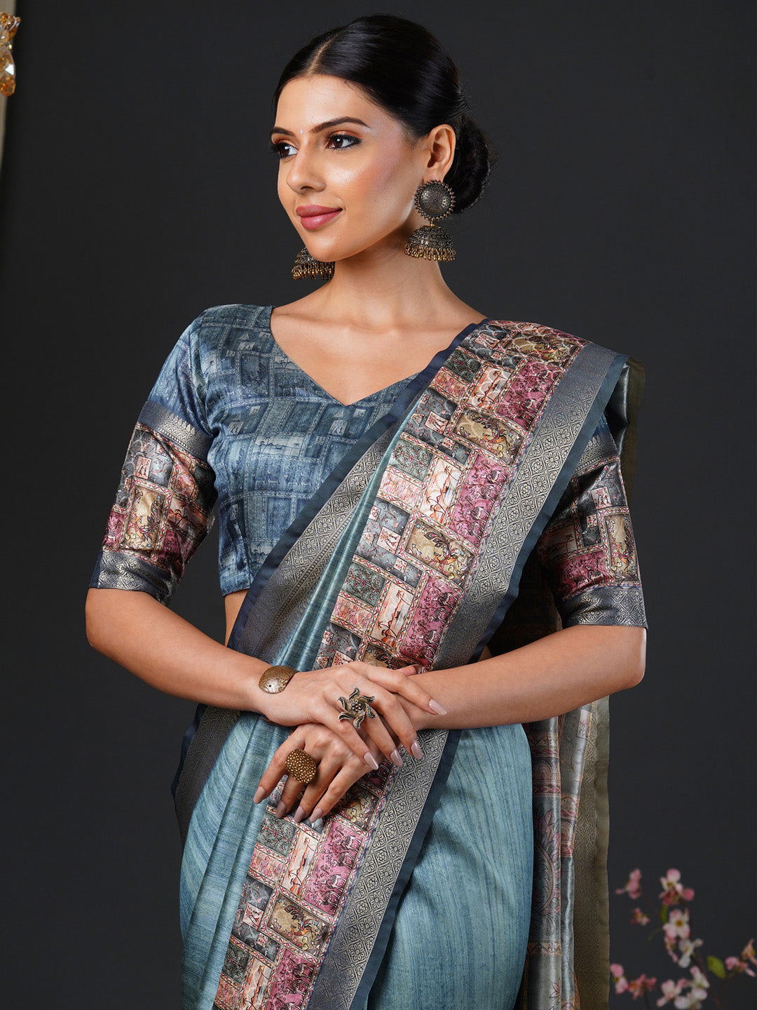 NOZ2TOZ Women's Mysore Silk Grey Printed Designer Saree With Blouse Piece - Distacart