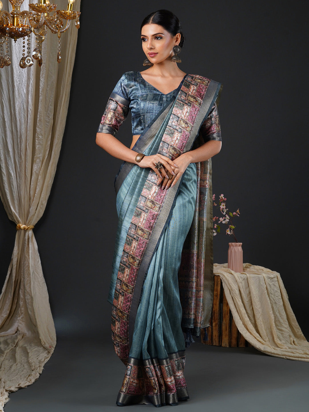 NOZ2TOZ Women's Mysore Silk Grey Printed Designer Saree With Blouse Piece - Distacart