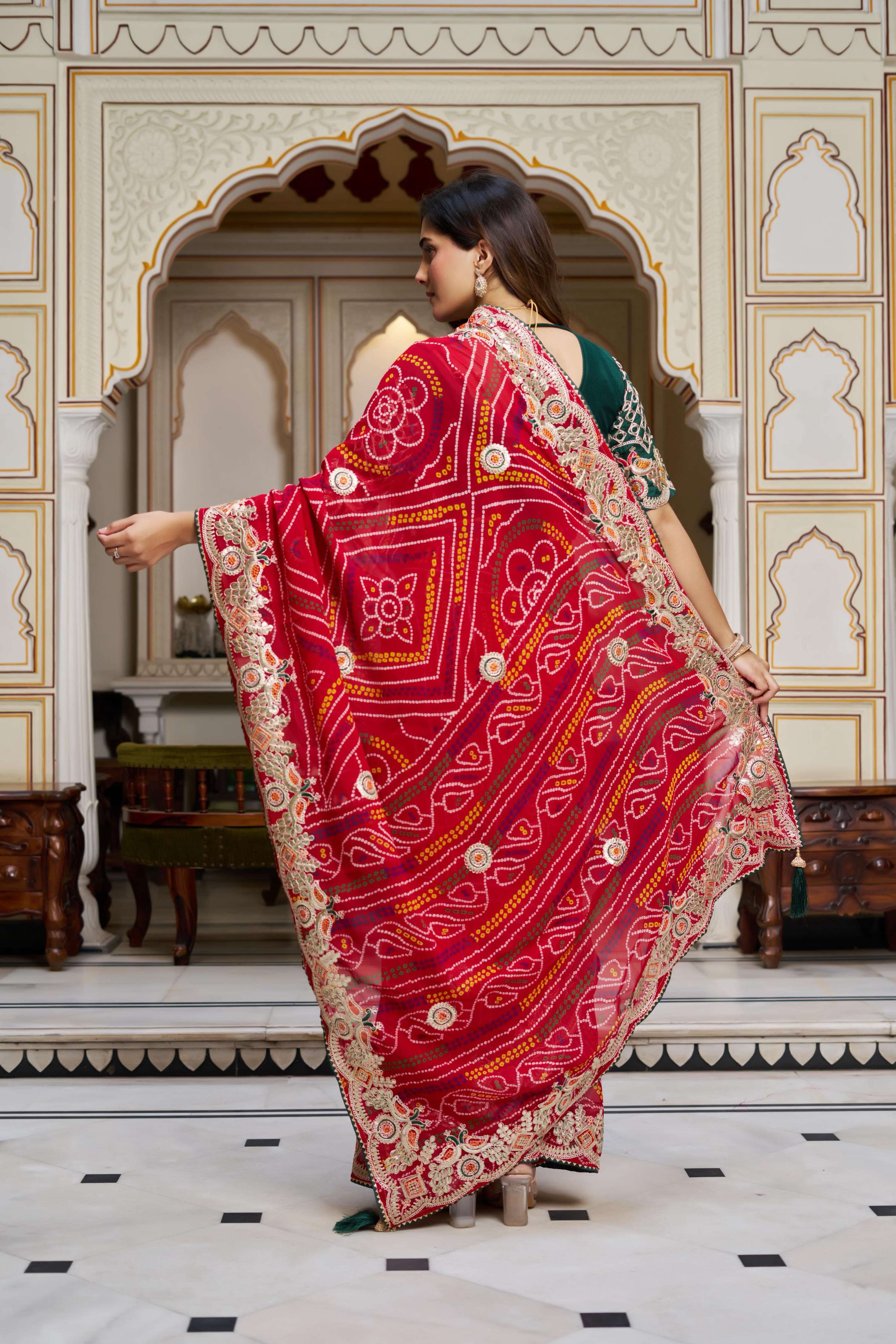 SDF New Festival bandhrej Red saree