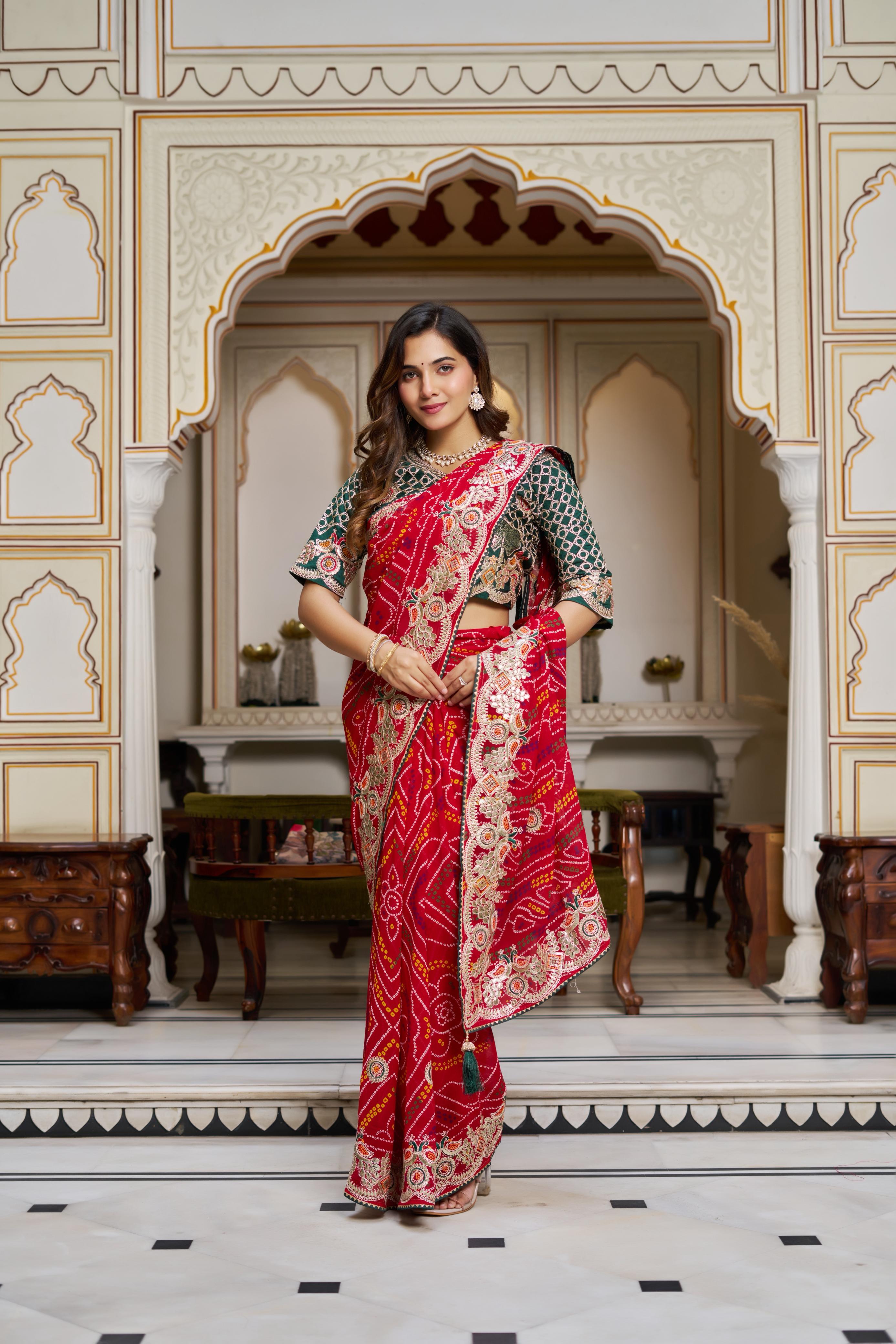 SDF New Festival bandhrej Red saree - Dista