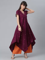 Thumbnail for Ahalyaa Women Wine Crepe Glitter Print Kimono Style Kurta With Palazzo