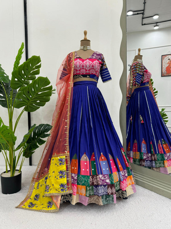 Malishka Rayon With Digital Print Navratri Special Lehenga Choli Set - Royal Blue - Distacart