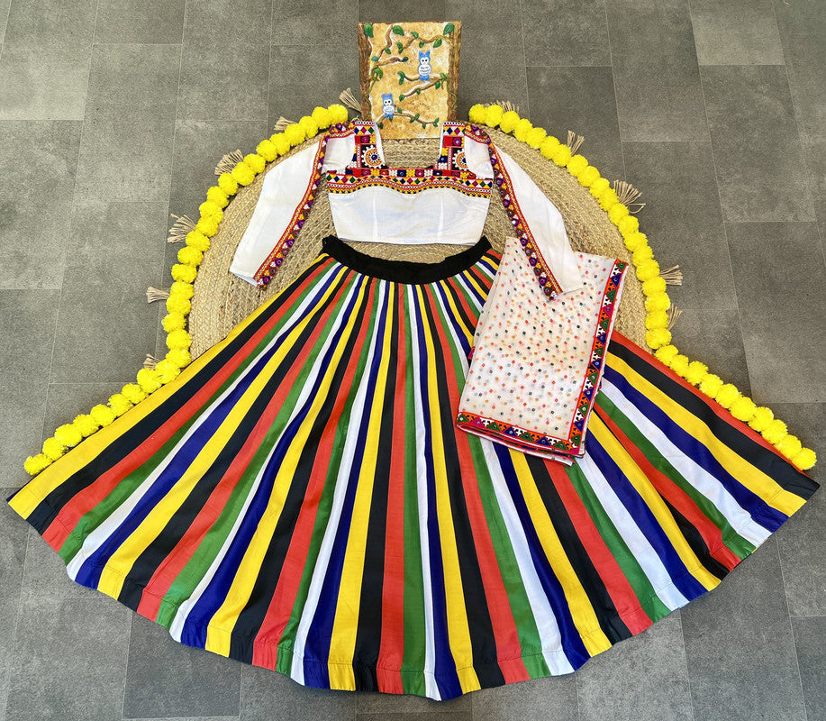 Malishka Rayon With Digital Print Navratri Special Lehenga Choli Set - Multi Lining - Distacart
