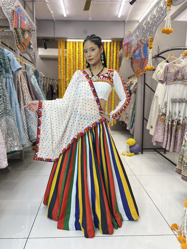 Malishka Rayon With Digital Print Navratri Special Lehenga Choli Set - Multi Lining - Distacart