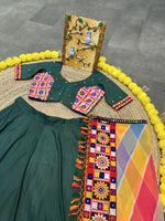 Thumbnail for Malishka Rayon With Gamthi Work Navratri Special Lehenga Choli Set - Green - Distacart