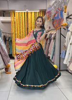 Thumbnail for Malishka Rayon With Gamthi Work Navratri Special Lehenga Choli Set - Green - Distacart