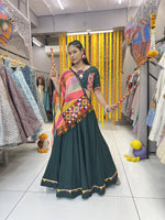 Thumbnail for Malishka Rayon With Gamthi Work Navratri Special Lehenga Choli Set - Green - Distacart