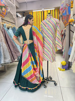 Thumbnail for Malishka Rayon With Gamthi Work Navratri Special Lehenga Choli Set - Green - Distacart