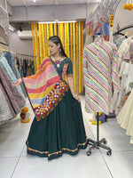 Thumbnail for Malishka Rayon With Gamthi Work Navratri Special Lehenga Choli Set - Green - Distacart